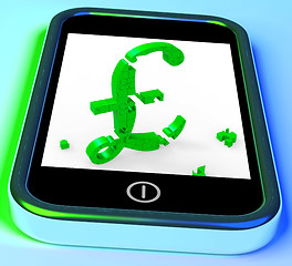 Image showing Pound Symbol On Smartphone Shows United Kingdom Finances