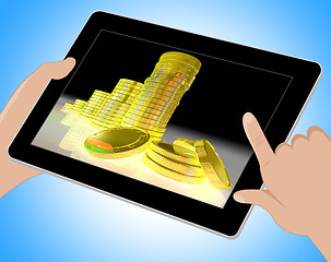 Image showing Pile Of Coins Showing Successful Business Tablet