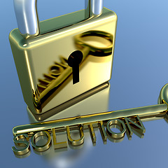 Image showing Padlock With Solution Key Showing Strategy Planning And Success