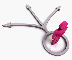 Image showing Pink Person With 3 Arrows Shows Choices