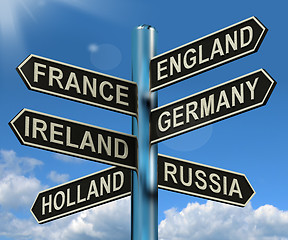 Image showing England France Germany Ireland Signpost Showing Europe Travel To