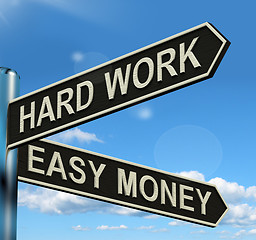 Image showing Hard Work Easy Money Signpost Showing Business Profits