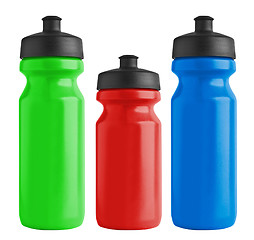 Image showing Set of blank bicycle plastic bottles for water