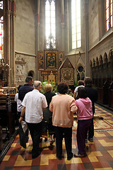 Image showing On Good Friday, people pray in front of God's tomb in the Zagreb Cathedral