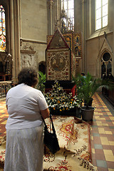 Image showing On Good Friday, people pray in front of God's tomb in the Zagreb Cathedral