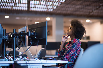 Image showing portrait of a young successful African-American woman in modern 