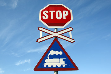 Image showing railway crossing stop sign