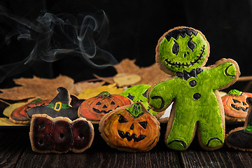 Image showing Homemade delicious ginger biscuits for Halloween