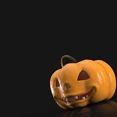 Image showing Template cards Halloween with scary pumpkin on a black background