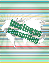 Image showing words business consulting on digital screen, business concept vector quotation marks with thin line speech bubble. concept of citation, info, testimonials, notice, textbox. flat style design 