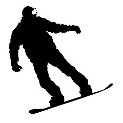 Image showing Black silhouettes  snowboarders on white background. 