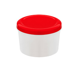 Image showing food container with red plastic lid isolated