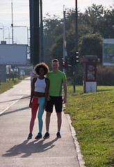 Image showing multiethnic group of people on the jogging