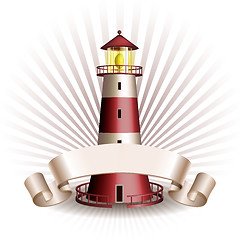 Image showing Nautical emblem with Red lighthouse