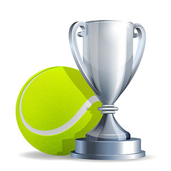 Image showing Silver trophy cup with a Tennis ball