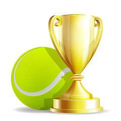 Image showing Golden trophy cup with a Tennis ball