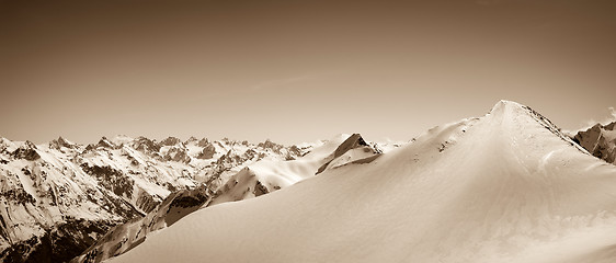 Image showing Panoramic view on winter snow mountain