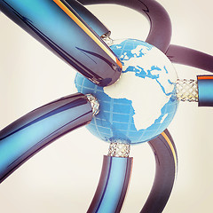 Image showing Cables for high tech connect and Earth. 3D illustration. Vintage