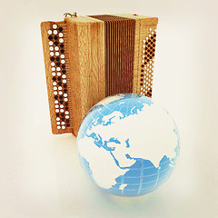 Image showing Musical instrument - retro bayan and Earth. 3D illustration. Vin