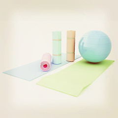 Image showing karemat and fitness ball. 3D illustration. 3D illustration. Vint