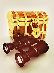 Image showing binoculars and chest. 3D illustration. Vintage style.