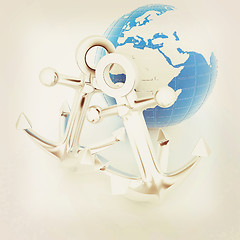 Image showing anchors and Earth. 3D illustration. Vintage style.