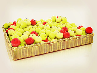 Image showing Wicker basket full of apples isolated on white. 3D illustration.