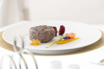 Image showing minimalistic dish steak with vegetables