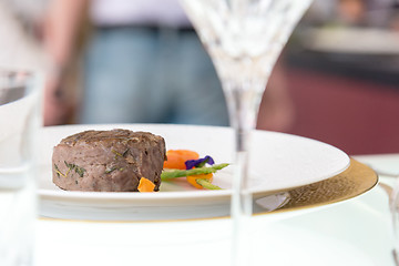 Image showing minimalistic dish steak with vegetables