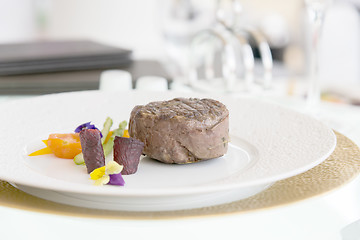 Image showing minimalistic dish steak with vegetables