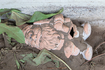 Image showing Old broken garden gnome 