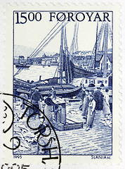 Image showing Schooners at Harbor Stamp