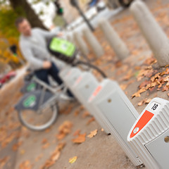 Image showing Station of urban bicycles for rent