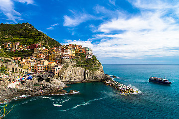 Image showing Traditional Manarola village, Cinque Terre, Italy, Europe.