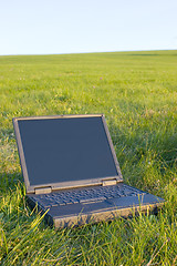 Image showing Laptop in a meadow