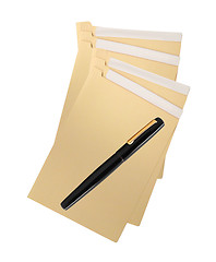 Image showing folders, paper and pens