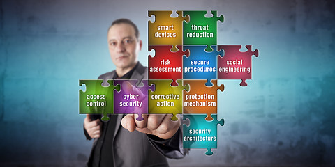 Image showing Man Pushing Cyber Security Piece In Jigsaw Puzzle