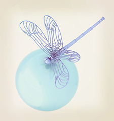 Image showing Dragonfly on abstract design sphere. 3D illustration. Vintage st