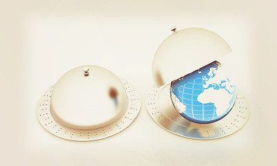 Image showing Serving dome or Cloche and Earth. 3D illustration. Vintage style