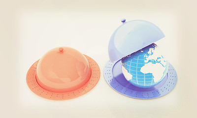 Image showing Serving dome or Cloche and Earth. 3D illustration. Vintage style