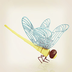 Image showing Dragonfly. 3D illustration. Vintage style.