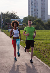 Image showing multiethnic group of people on the jogging