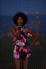 Image showing portrait of a young African-American woman in a summer dress