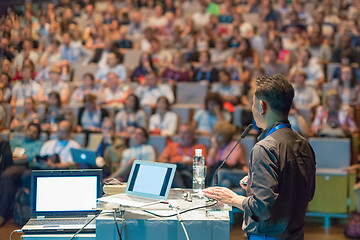 Image showing Public speaker giving talk at Business Event.