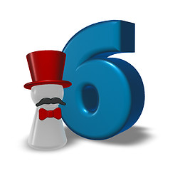 Image showing number six and pawn with hat and beard - 3d rendering