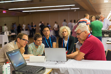 Image showing Participants learning new ultrasound techniques on medical congress.
