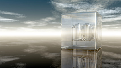 Image showing number ten in glass cube under cloudy sky - 3d rendering