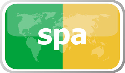 Image showing spa. Flat web button icon. World map earth icon. Vector illustration