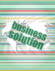 Image showing words business solution on digital screen, business concept vector quotation marks with thin line speech bubble. concept of citation, info, testimonials, notice, textbox. flat style design 