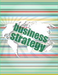 Image showing business strategy word on digital screen, mission control interface hi technology vector quotation marks with thin line speech bubble. concept of citation, info, testimonials, notice, textbox. flat st